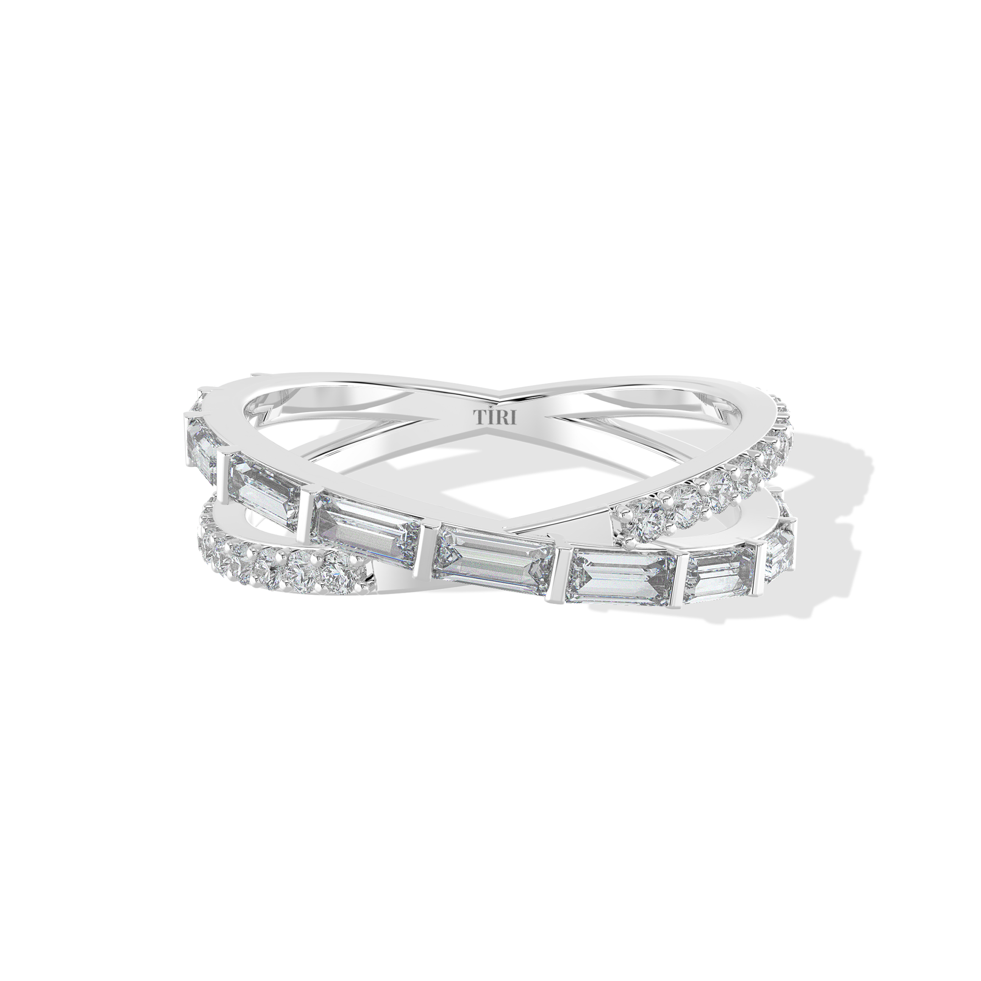 Tiri 0.75 TW diamond ring featuring a sleek band with sparkling diamonds and a polished silver finish.