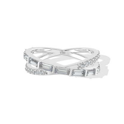 Tiri 0.75 TW diamond ring featuring a sleek band with sparkling diamonds and a polished silver finish.