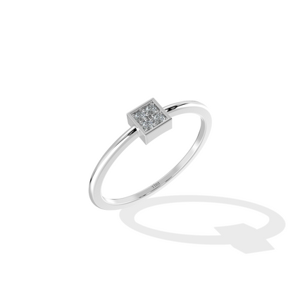 White gold diamond cluster ring with a round brilliant setting and pave accented band. Luxury fine jewelry.