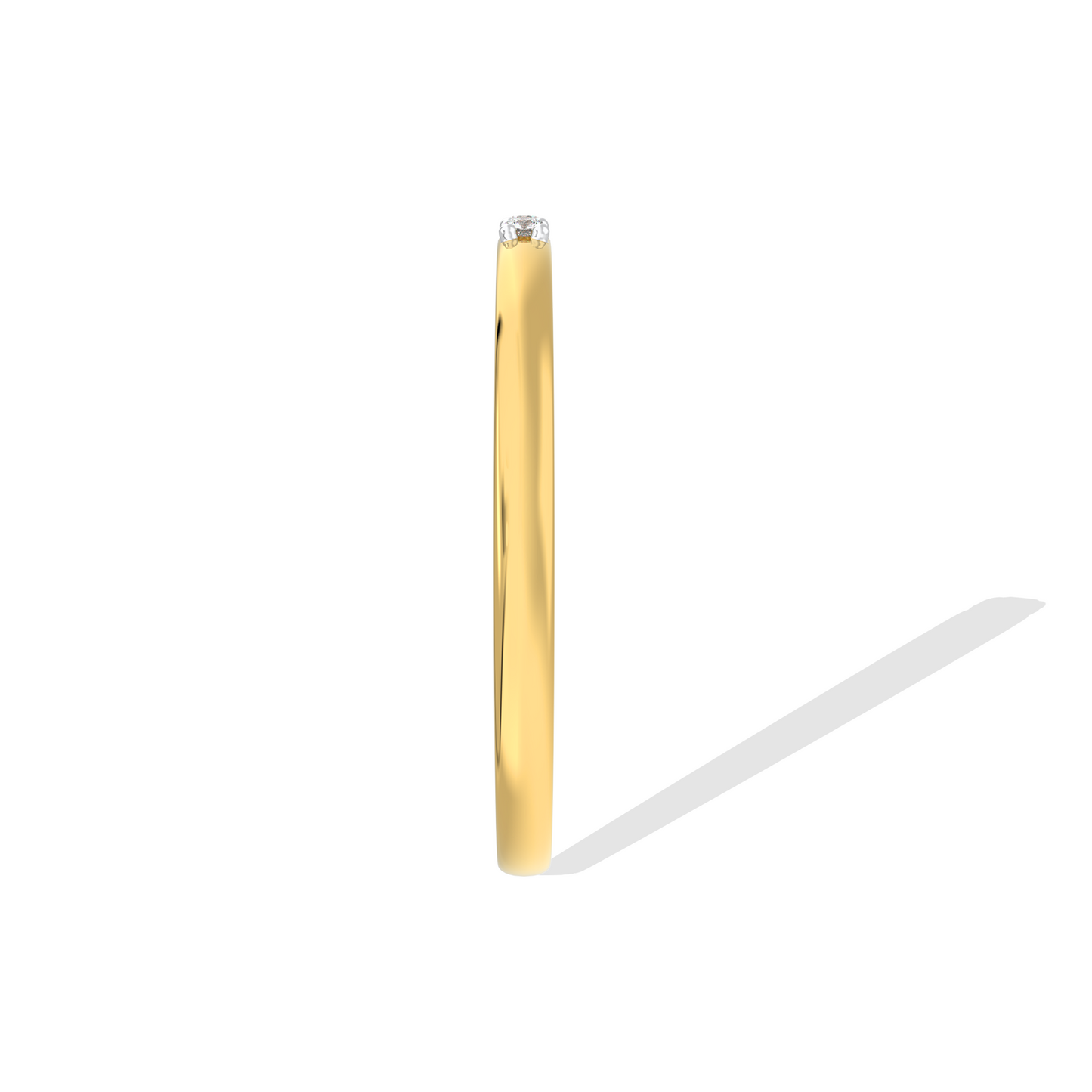 Yellow gold three-stone diamond ring featuring three round brilliant-cut stones. Classic trilogy engagement ring.