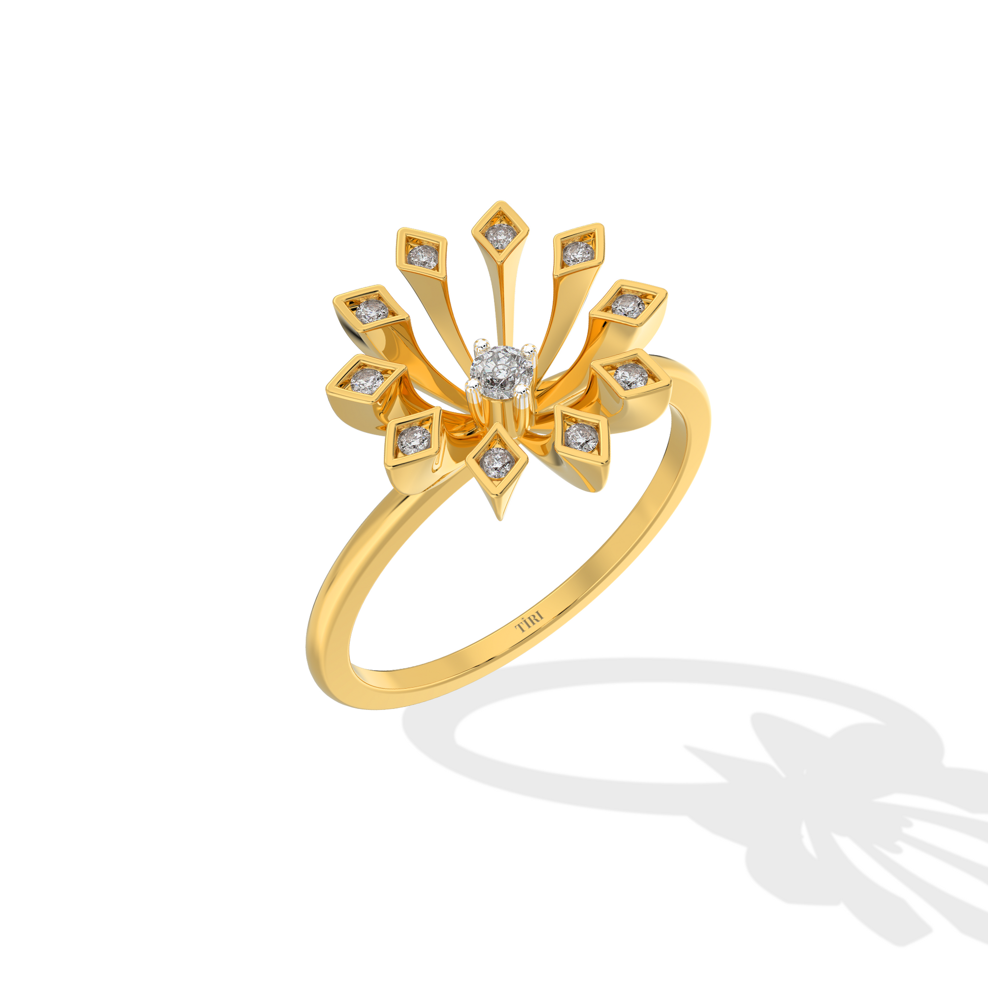 Gold round solitaire diamond engagement ring with a delicate thin band. Classic fine jewelry