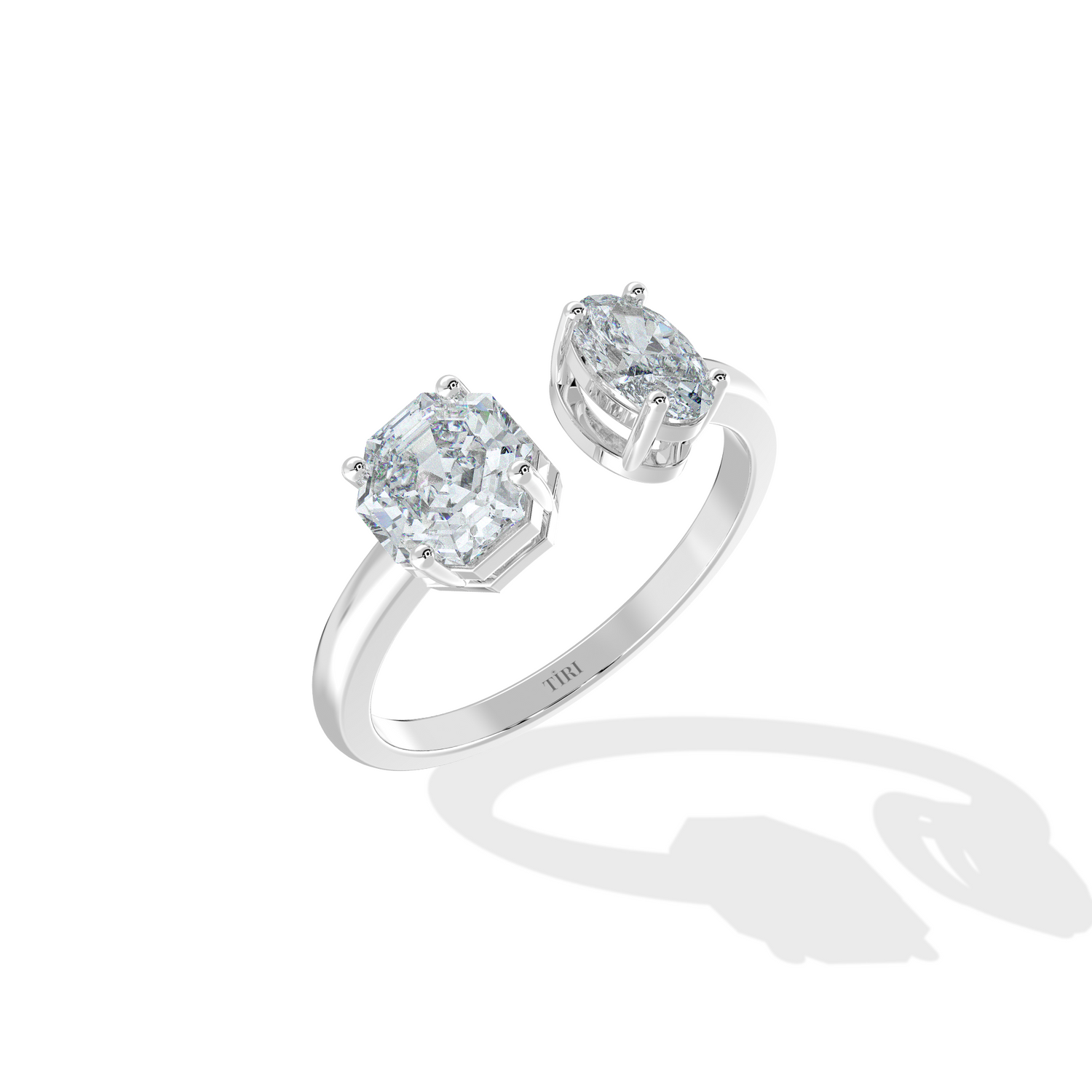 Tiri Cushion and Round Toi Moi ring set featuring a cushion-shaped and round band, displayed on a neutral background.