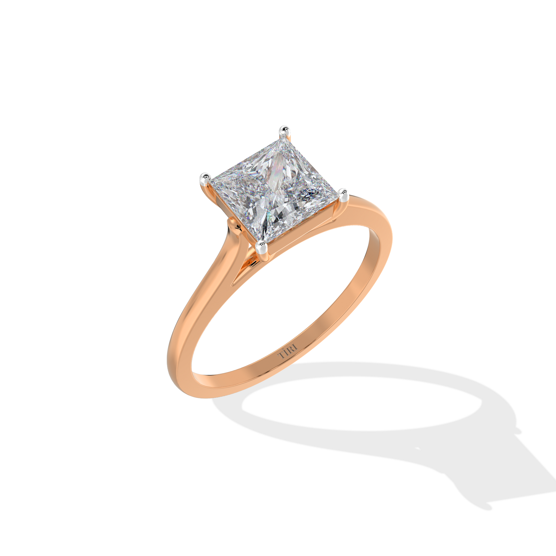 Princess-cut diamond solitaire engagement ring in rose gold