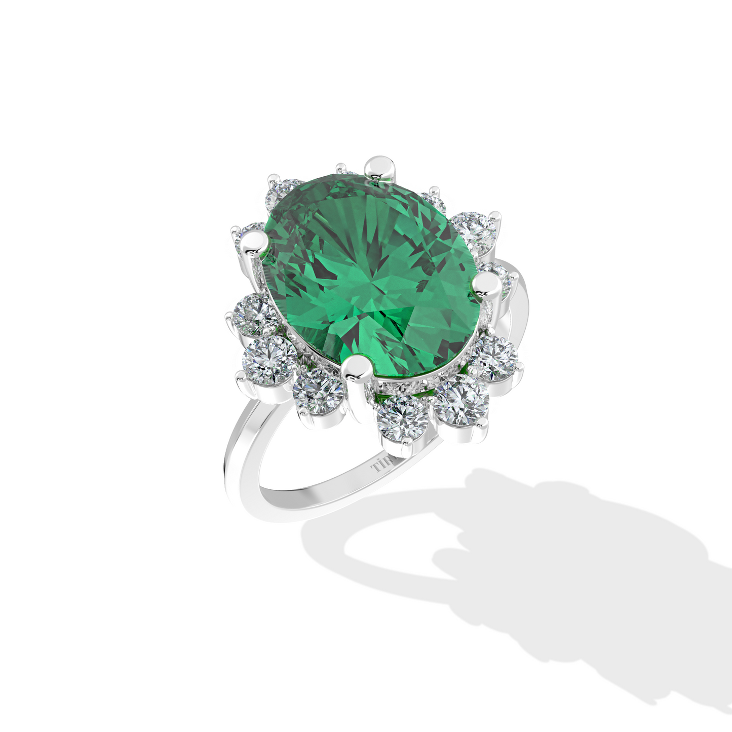 0.70 TW Diamond 4.00 Emerald Cl Stone Ring