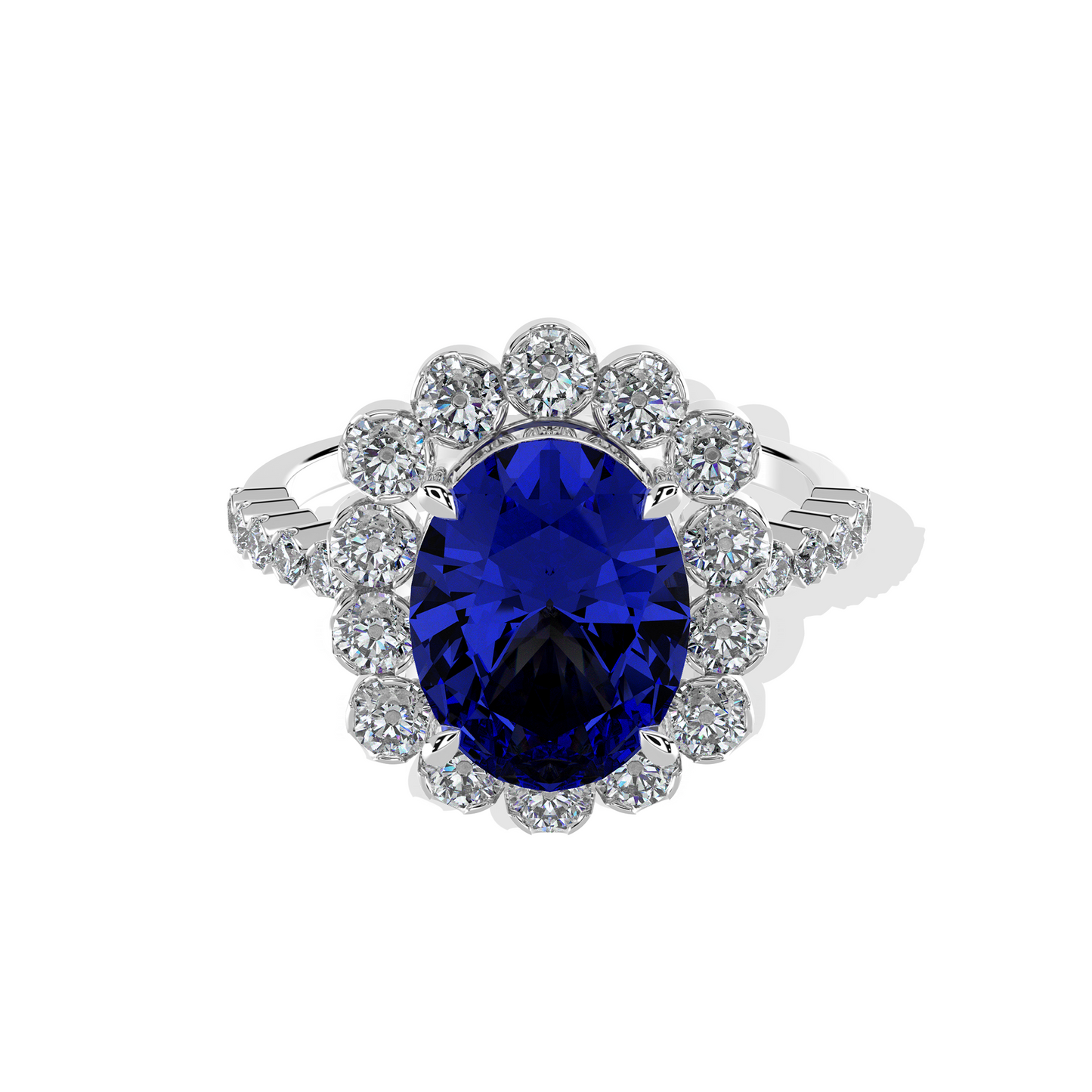 0.80 TW Diamond 2.00 Blue Sapphire Cl Stone Ring