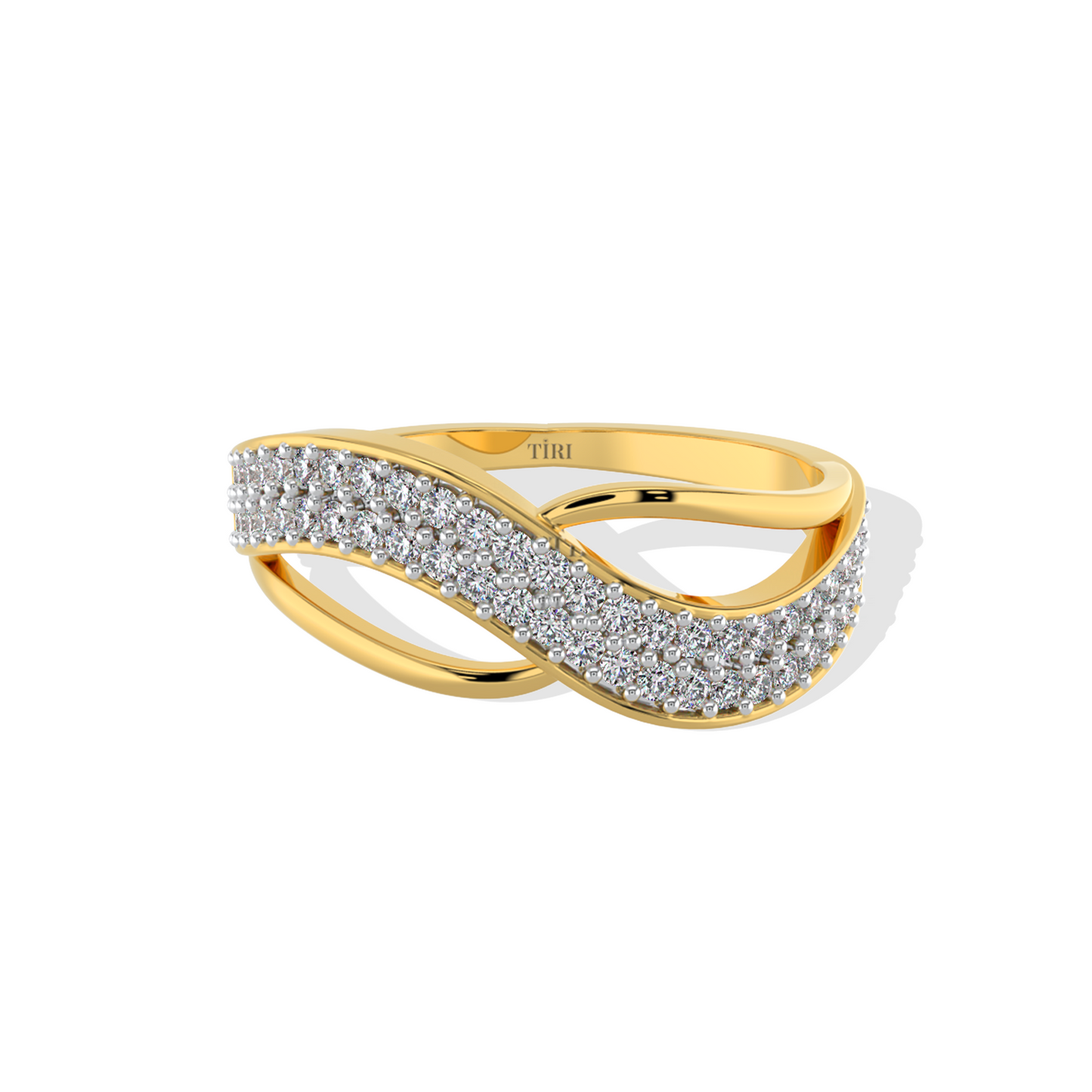 Tiri Arc de Prestige Ring with sleek gold band and elegant arc design, shown on a white background.