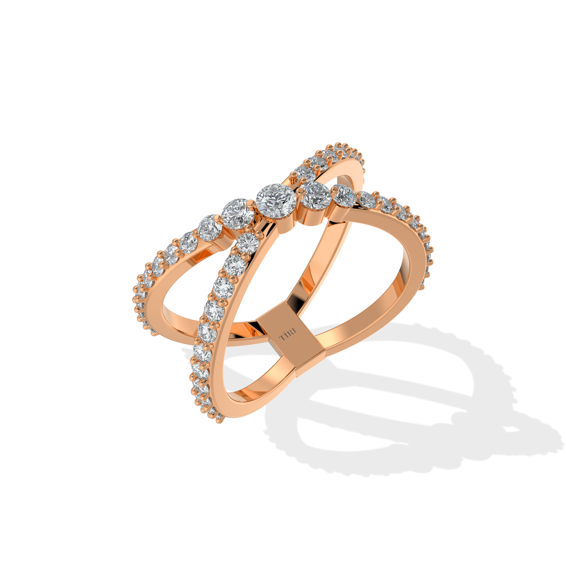 Close-up of Tiri 0.47 TW diamond ring with a sleek band and sparkling diamonds, showcasing elegant jewelry design.