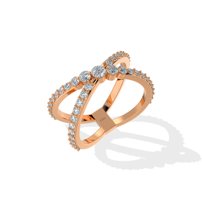 Close-up of Tiri 0.47 TW diamond ring with a sleek band and sparkling diamonds, showcasing elegant jewelry design.