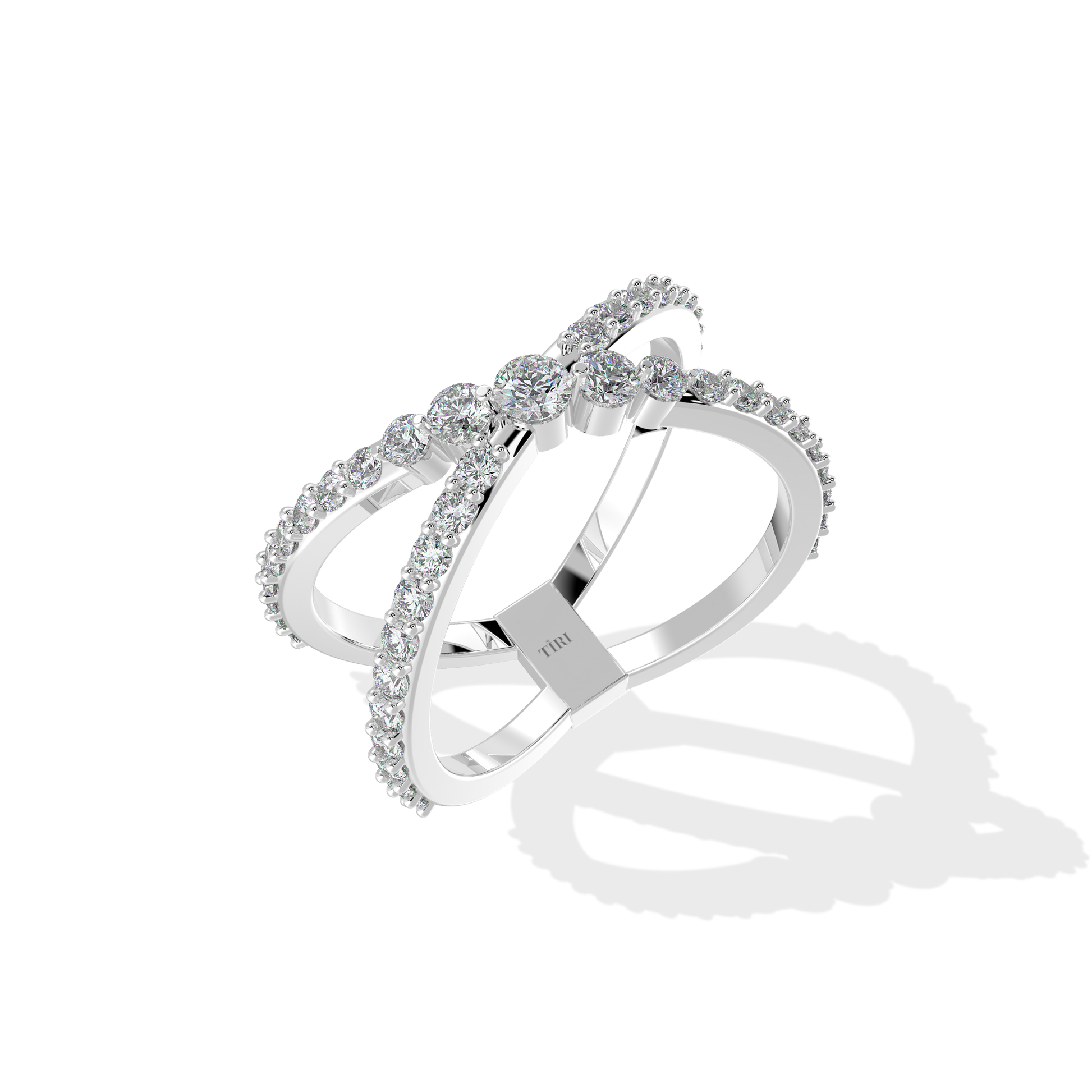 Tiri 0.47 TW diamond ring with a sleek band and sparkling diamonds, showcasing elegant jewelry design.