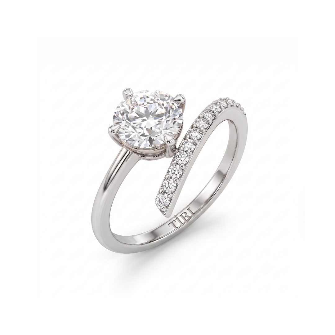 Tiri Vortex Round Solitaire Diamond Ring featuring a central sparkling diamond set in a sleek band.