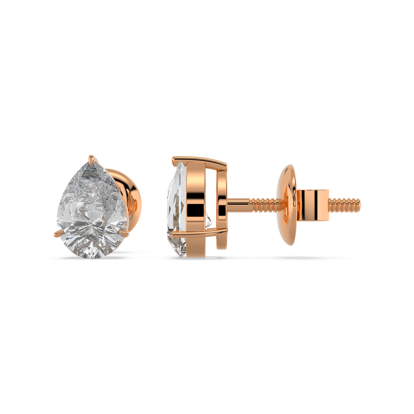 Tiri classic pear-shaped diamond solitaire stud earring, 1.00ct to 6.00ct, featuring a sparkling single diamond setting.