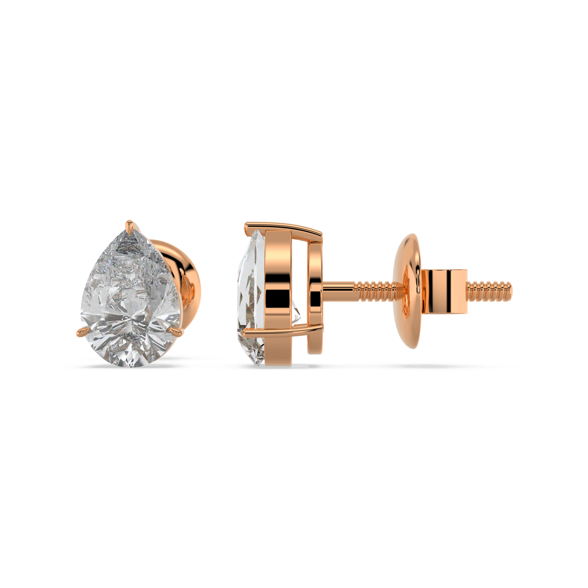 Tiri classic pear-shaped diamond solitaire stud earring, 1.00ct to 6.00ct, featuring a sparkling single diamond setting.