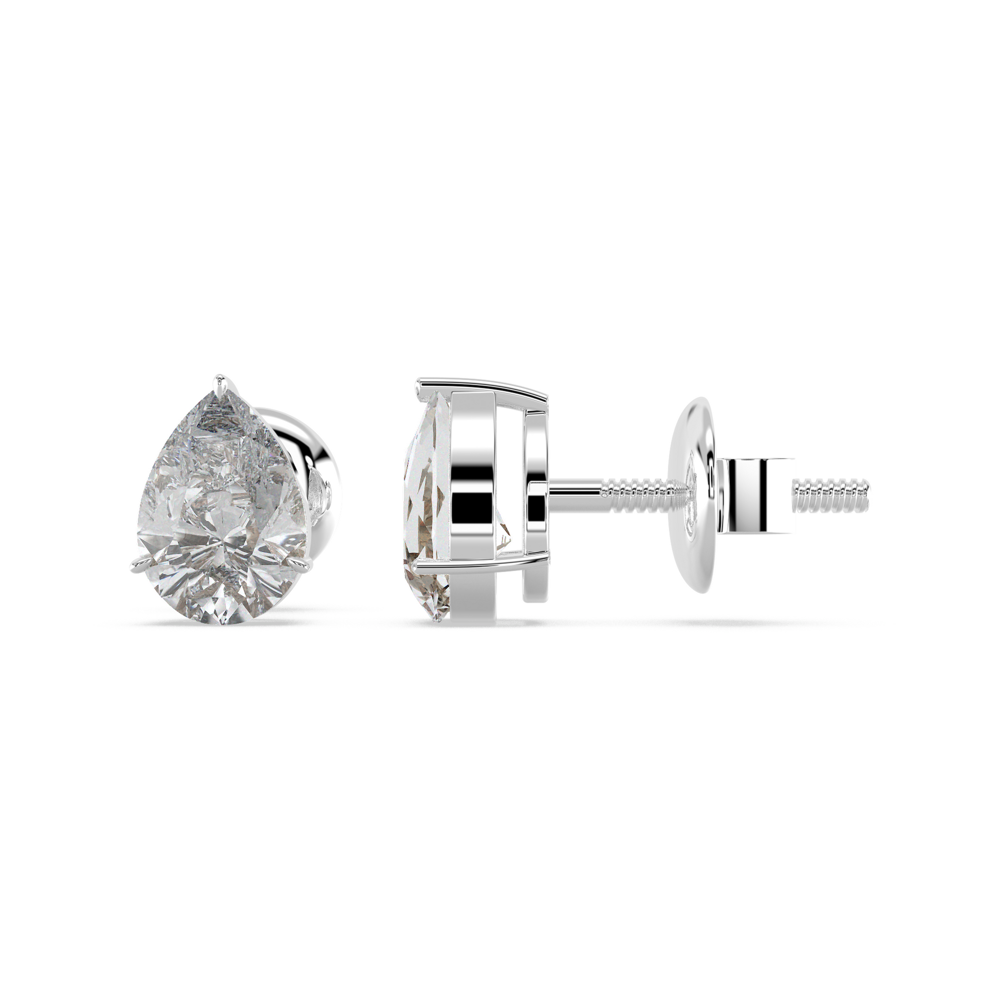 Tiri classic pear-shaped diamond solitaire stud earring in varying carat sizes, showcasing a sparkling diamond on a metal stud.