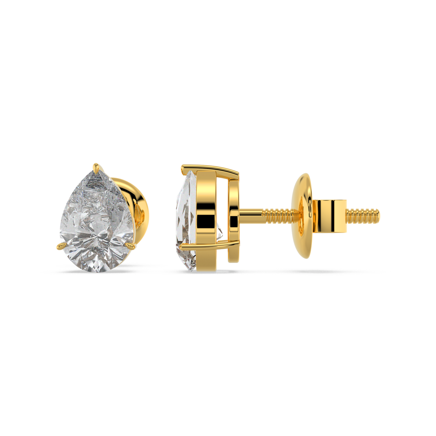 Tiri classic pear-shaped diamond solitaire stud earring with 1.00ct to 6.00ct size, showcasing a sparkling diamond on a simple setting.