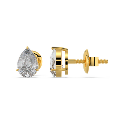 Tiri classic pear-shaped diamond solitaire stud earring with 1.00ct to 6.00ct size, showcasing a sparkling diamond on a simple setting.