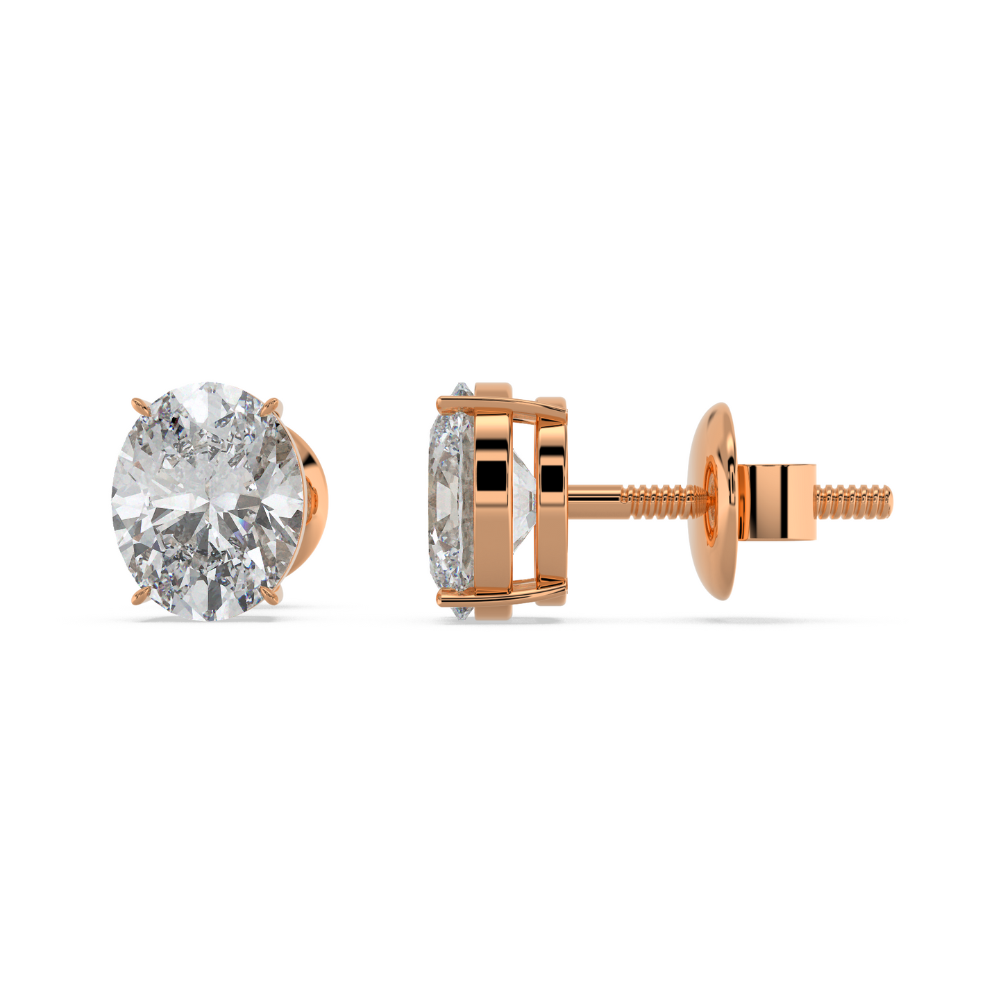 Tiri oval diamond solitaire stud earring with 1.00ct to 6.00ct center stone, set in a classic jewelry design.