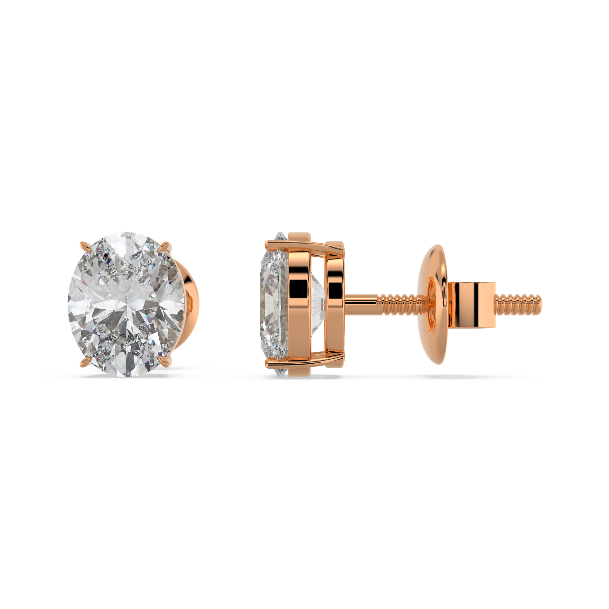 Tiri oval diamond solitaire stud earring with 1.00ct to 6.00ct center stone, set in a classic jewelry design.