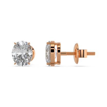 Tiri oval diamond solitaire stud earring with 1.00ct to 6.00ct center stone, set in a classic jewelry design.