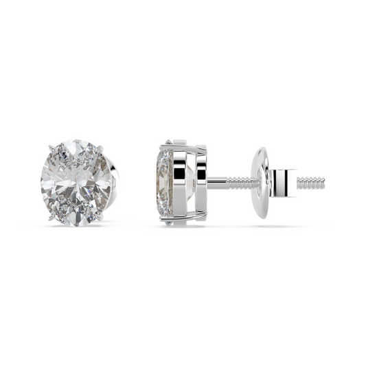 Tiri classic oval diamond solitaire stud earring featuring a 1.00ct to 6.00ct center diamond in a simple setting