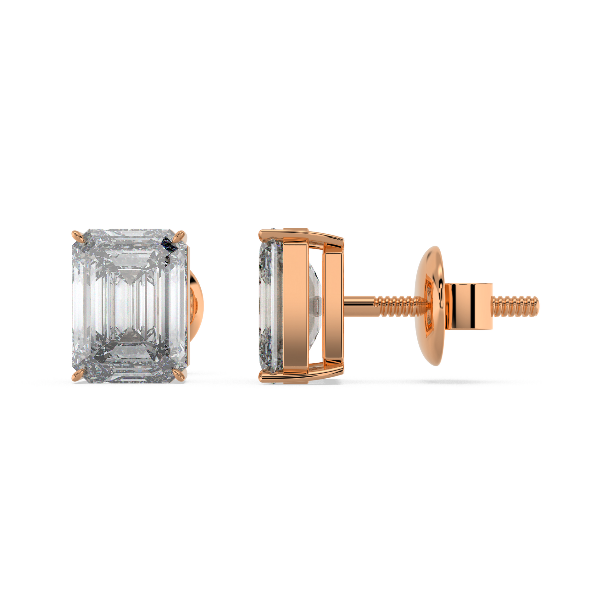 Tiri classic emerald cut diamond solitaire stud earring featuring a 1.00 to 6.00 carat diamond in a secure setting