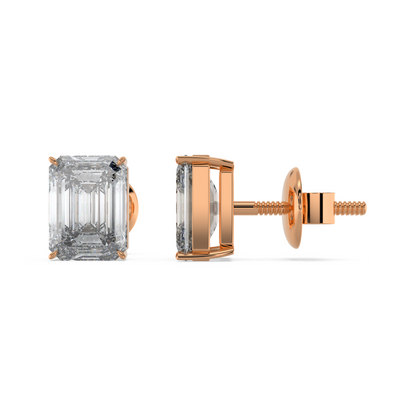 Tiri classic emerald cut diamond solitaire stud earring featuring a 1.00 to 6.00 carat diamond in a secure setting