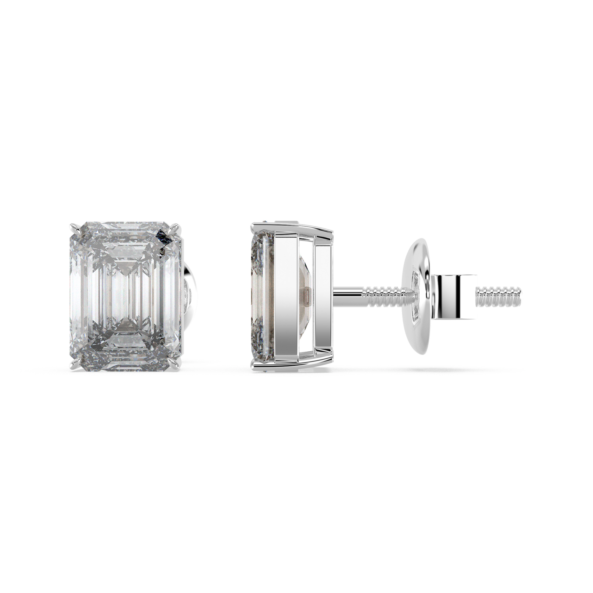 Tiri classic emerald diamond solitaire stud earring with a sparkling 1.00ct to 6.00ct emerald-cut diamond set in a sleek metal setting