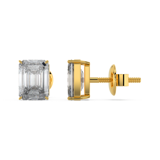 Tiri emerald-cut diamond solitaire stud earrings, 1.00ct to 6.00ct, featuring classic elegance and secure post back design.
