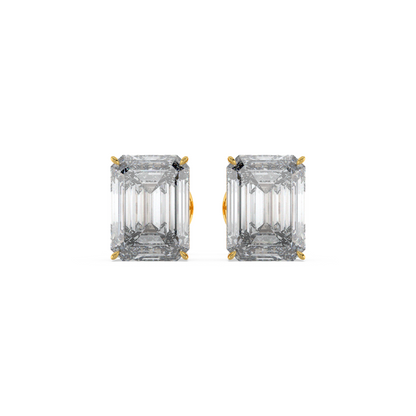 Tiri emerald diamond solitaire stud earring featuring a 1.00 to 6.00 carat classic emerald-cut diamond set in a sleek metal setting