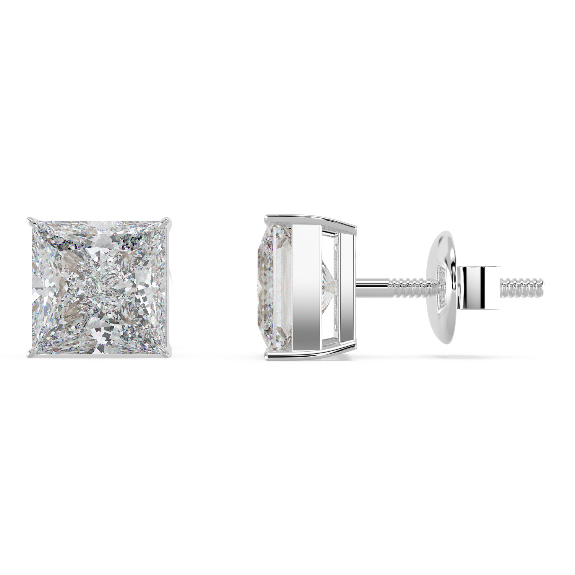 Tiri 1.00ct to 6.00ct classic princess diamond solitaire stud earring with sparkling center stone and secure setting.