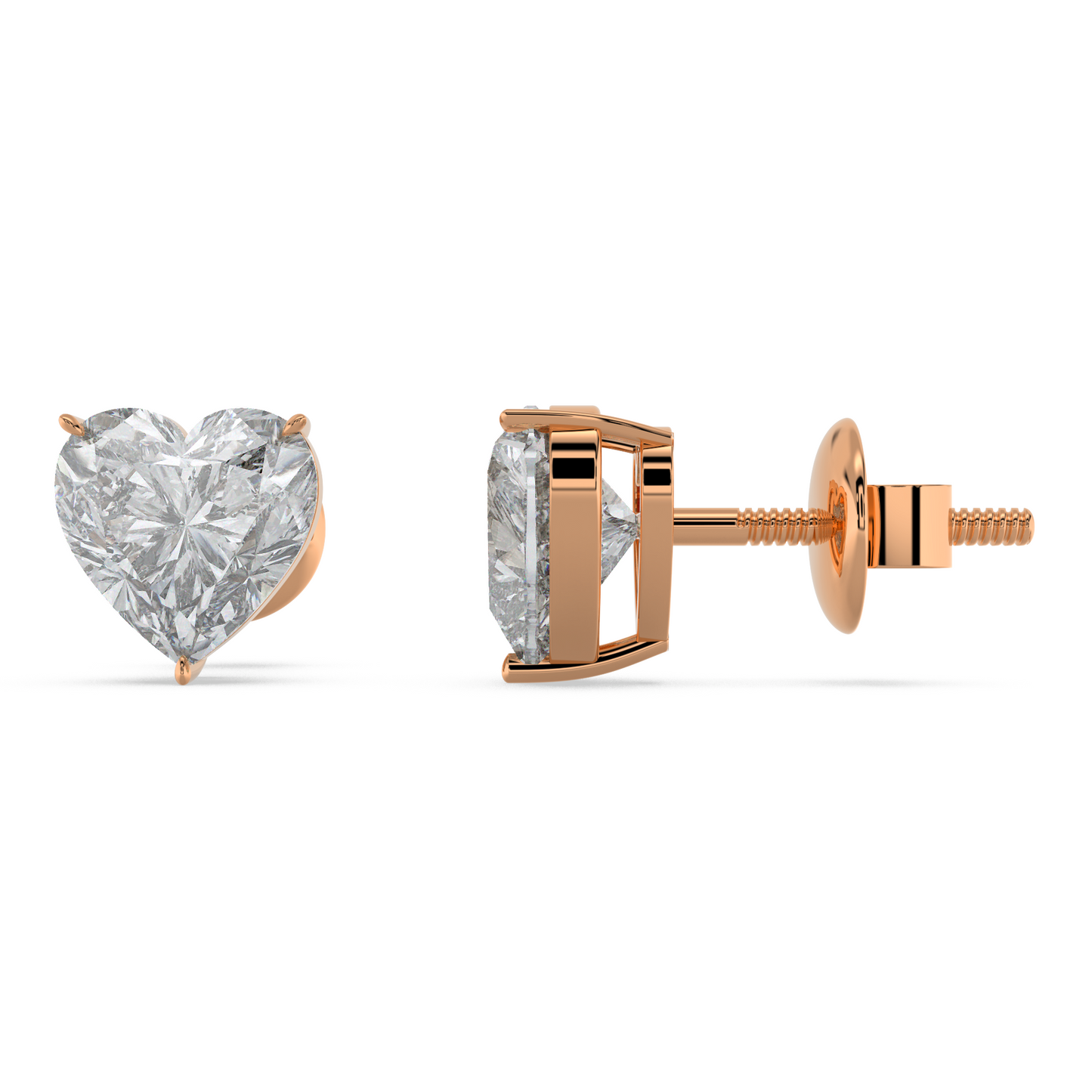 Tiri classic heart-shaped diamond solitaire stud earring featuring 1.00 to 6.00 carat diamond in a secure setting