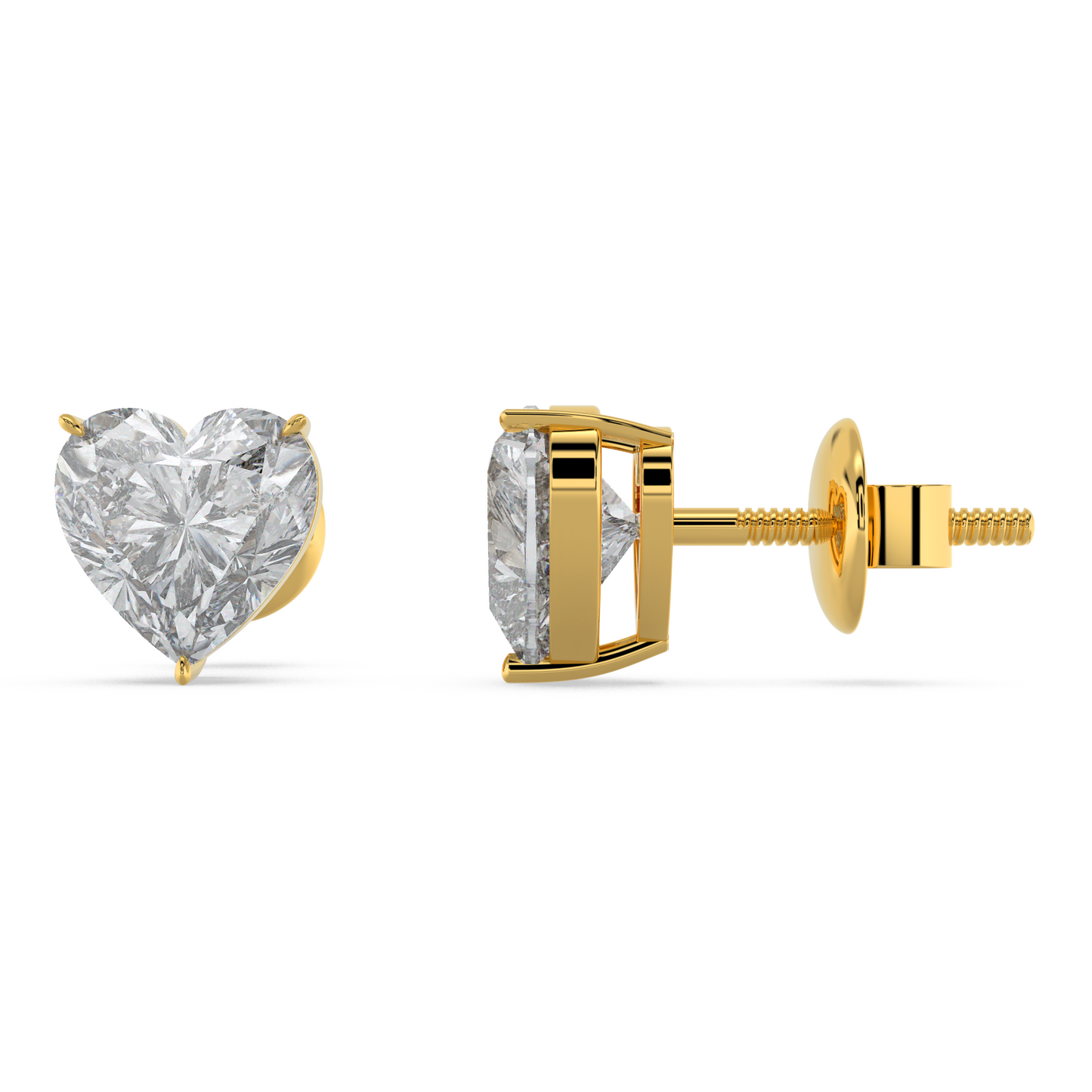 Tiri classic heart-shaped diamond solitaire stud earring, 1.00ct to 6.00ct, featuring a sparkling diamond set in a sleek metal setting