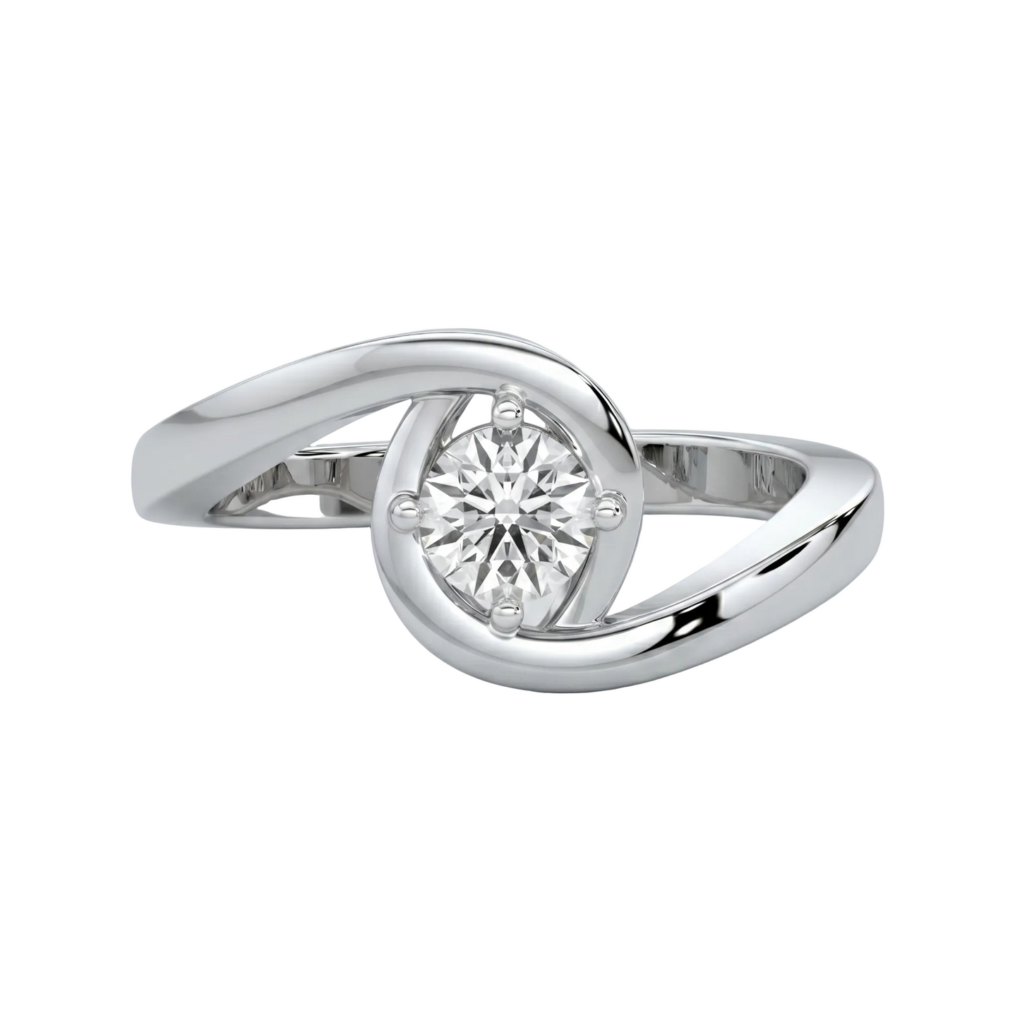 white gold ring with a diamond on a light gray background