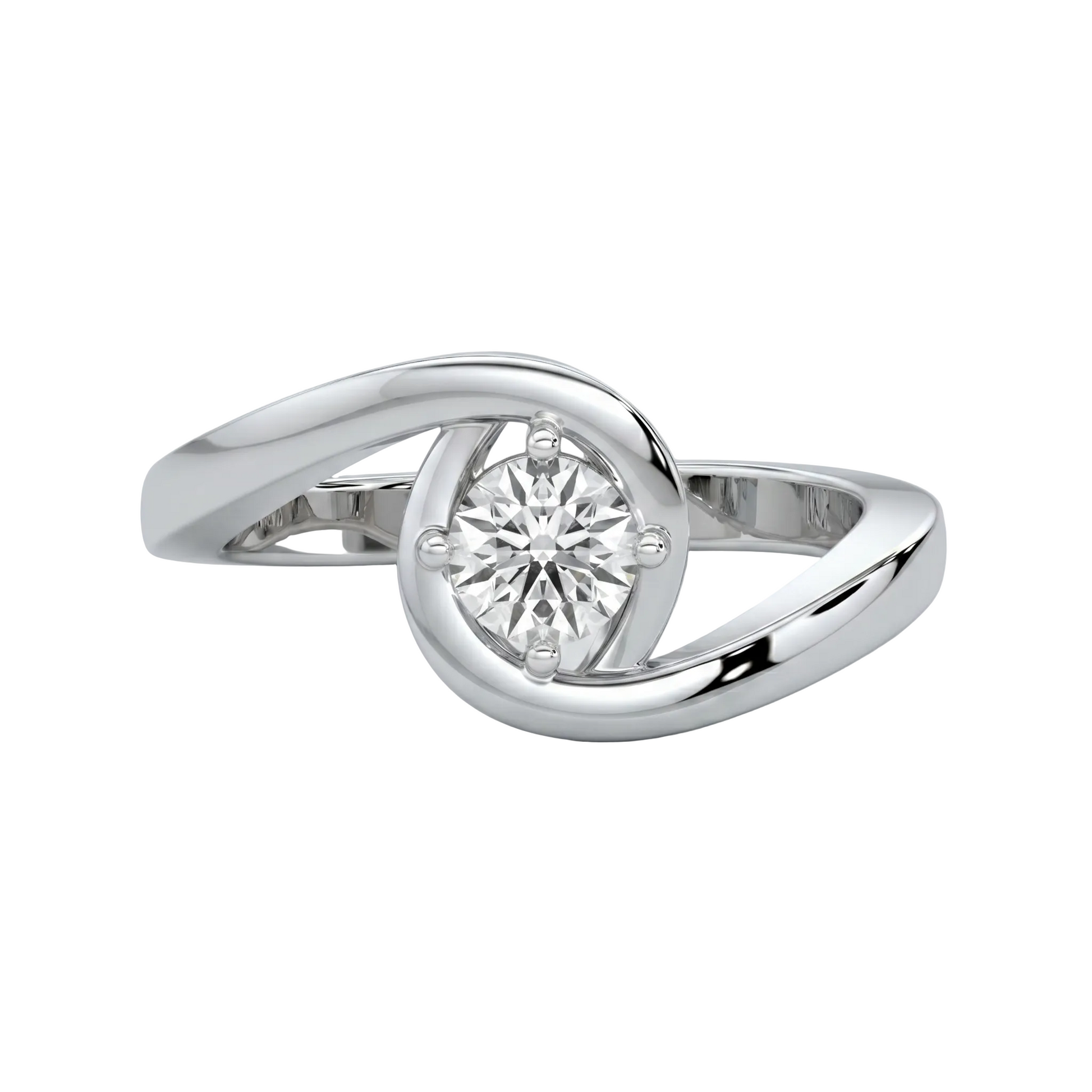 white gold ring with a diamond on a light gray background