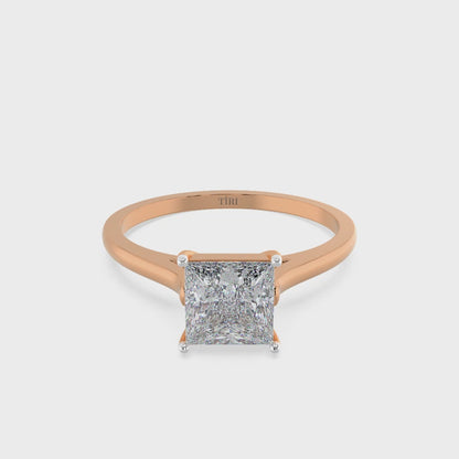Princess-cut diamond solitaire engagement ring in rose gold