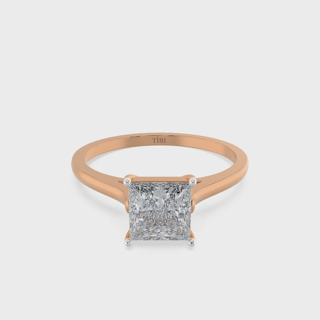 Princess-cut diamond solitaire engagement ring in rose gold