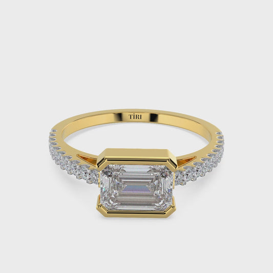 1.34 TW Emerald with Bezel Diamond Ring